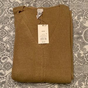 A New Day Womens Poncho Sweater V Neck Slit Ribbed Trim Pullover OSFM